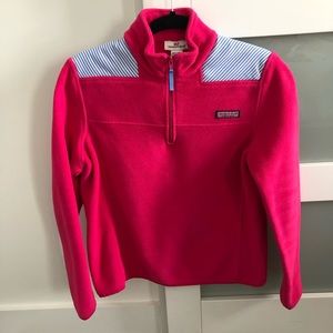 Vineyard Vines Women’s Pink Fleece with Seersucker Shep Shirt Pullover Small